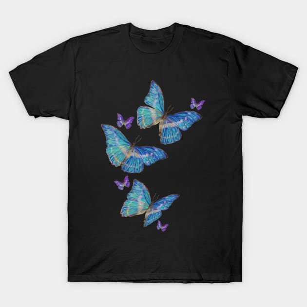 Flying Blue Butterflies Drawing T-Shirt by leiriin